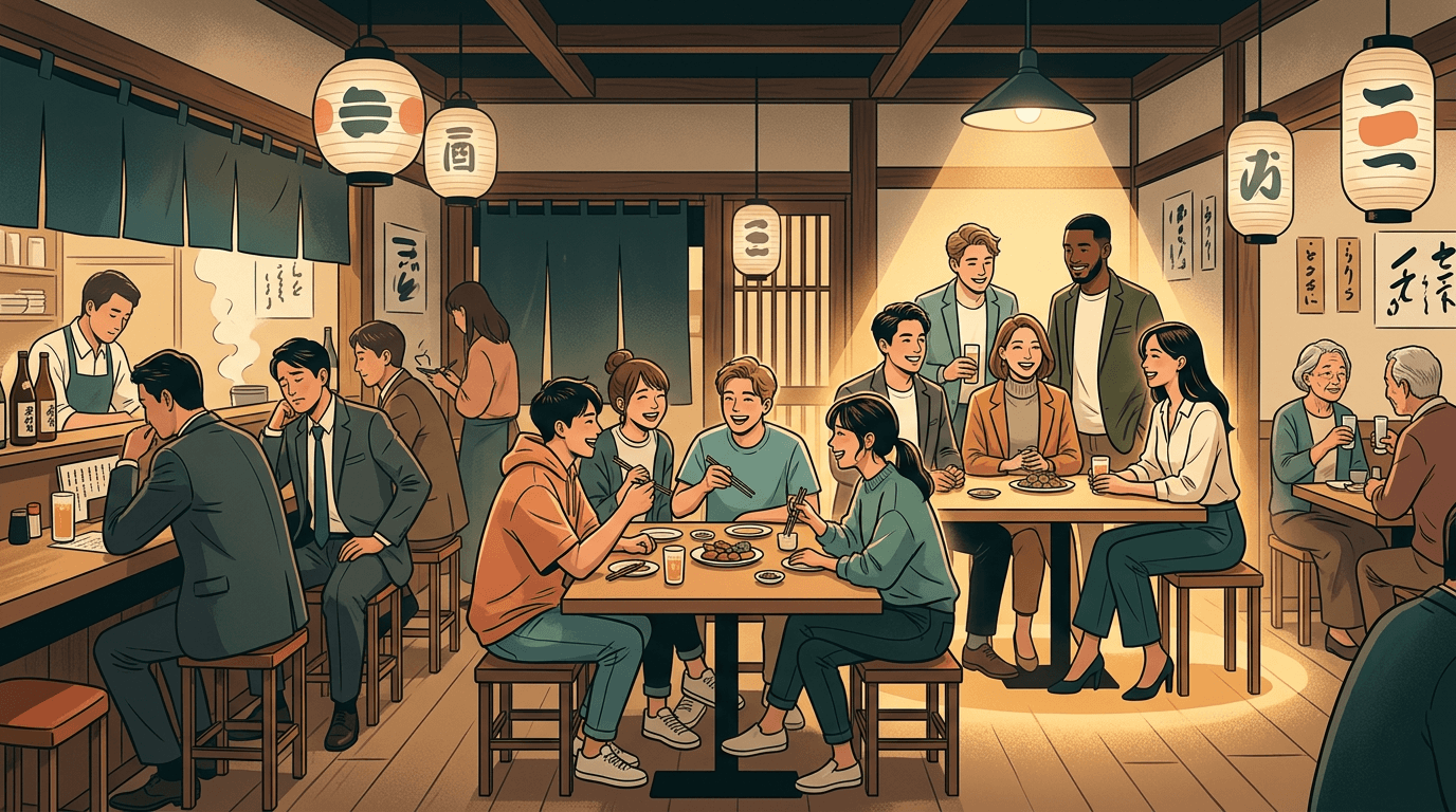 STPの考え方を想起させる居酒屋のマーケティングイメージ